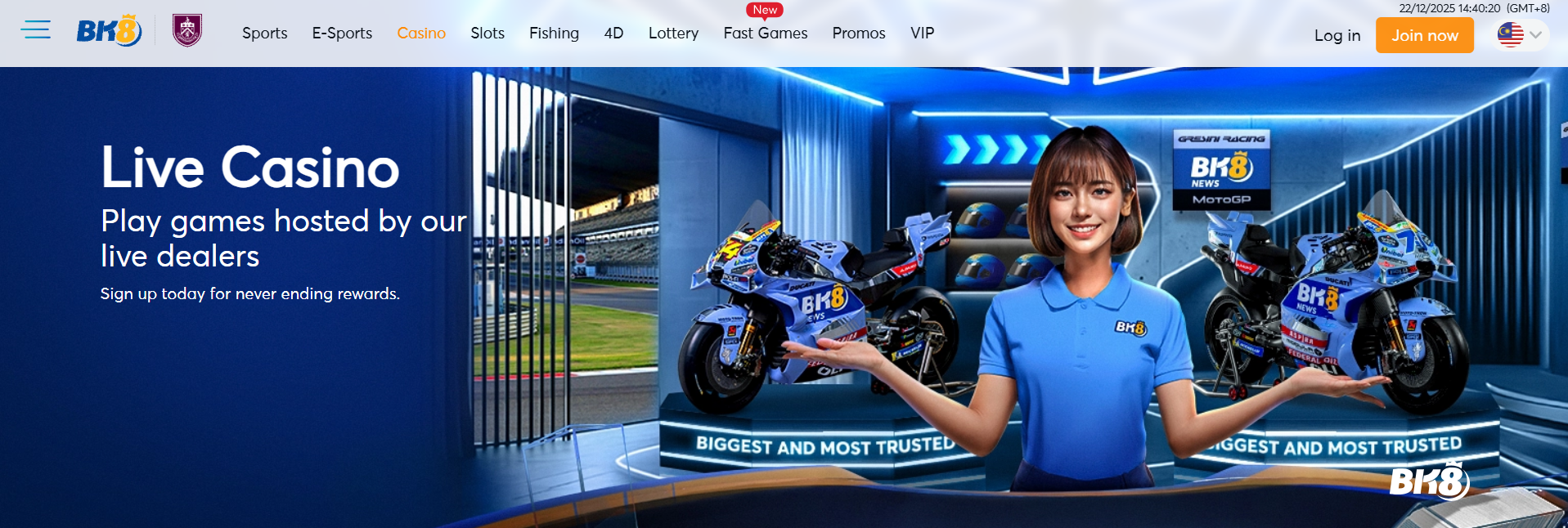 BK8 Live Casino page